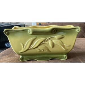 Vintage Embossed 3D Ceramic Planter 1940’s Floral Yellow Green Center Piece